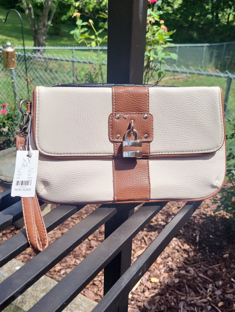 New York & Company Cream and Brown Two-Tone Wristlet Clutch